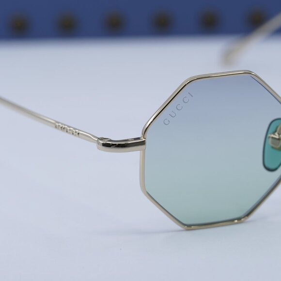 Gucci GG1814S 004 Geometric Sunglasses - Gold/Light Blue display picture 3